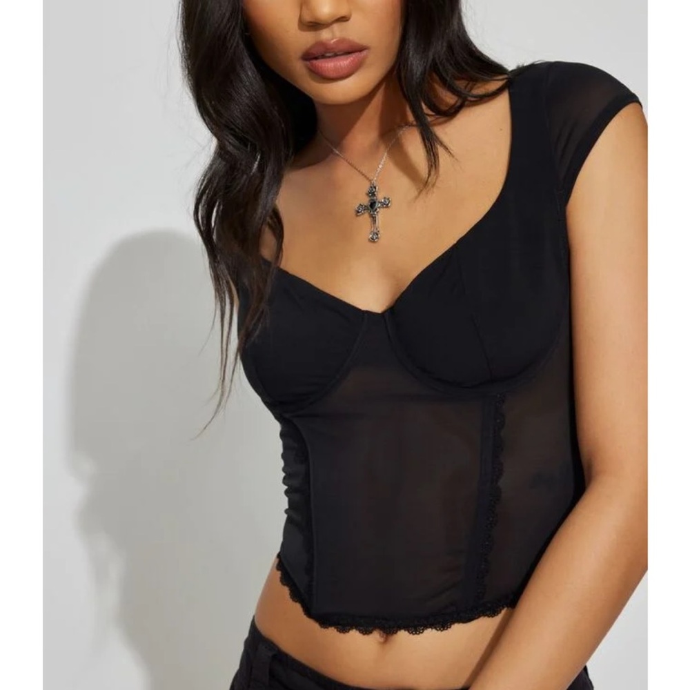 GARAGE Milan mesh tie back bustier top